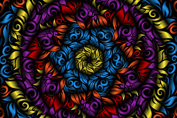 seamless colourful caleidoscope gradient flower art pattern of indonesian traditional tenun batik ethnic dayak ornament for wallpaper ads background sticker or clothing