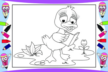 coloring duck animal cartoon for kids