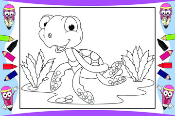 coloring turtle animal cartoon for kids
