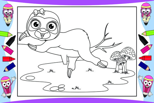 coloring sloth animal cartoon for kids