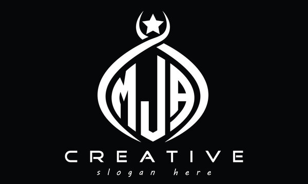 MJA three letters monogram curved oval initial logo design, geometric minimalist modern shape creative logo, vector template