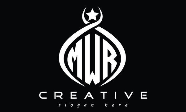 MWR three letters monogram curved oval initial logo design, geometric minimalist modern shape creative logo, vector template