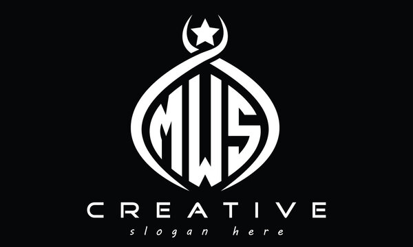 MWS three letters monogram curved oval initial logo design, geometric minimalist modern shape creative logo, vector template