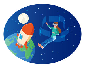 Fototapeta premium VR空間で宇宙を体験する女性