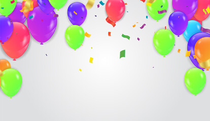 Vector. set color balloons, confetti concept design template holiday Happy Day, background Celebration