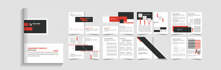 clean & modern 16 pages brochure template design, magazine, flyer, or booklet. 16-page brochure template layout. abstract modern 16-page presentation template.Easy to adapt to Brochure, Annual Report,