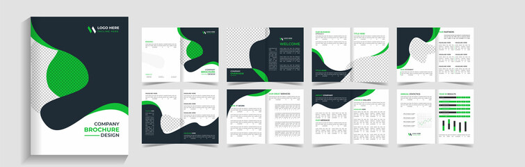 clean & modern 16 pages brochure template design, magazine, flyer, or booklet. 16-page brochure template layout. abstract modern 16-page presentation template.Easy to adapt to Brochure, Annual Report,