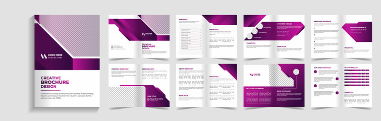 clean & modern 16 pages brochure template design, magazine, flyer, or booklet. 16-page brochure template layout. abstract modern 16-page presentation template.Easy to adapt to Brochure, Annual Report,