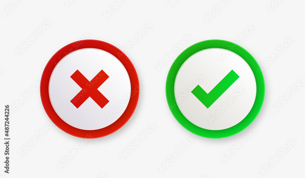 Aufkleber checkmark icon button tick and cross signs. check box icon circle buttons - yes or no check mark button checklist symbols. voting check mark - checklist approved and rejected