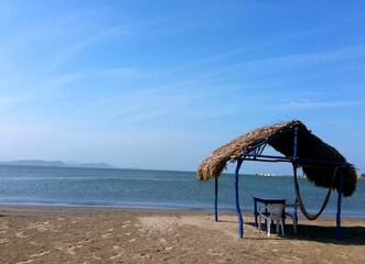Beach hut at the Caribbean sea in a sunny day