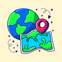 Fototapeta premium Map and globe clipart with colored hand drawn doodle style