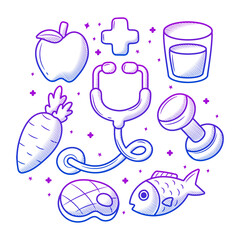 World health day illustration, with hand drawn doodle healthy element