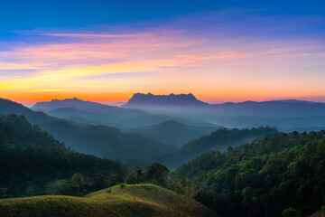 Fototapeta na wymiar Doi Luang Chiang Dao mountains at sunrise in Chiang mai, Thailand.