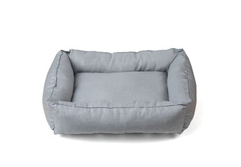 Fototapeta na wymiar Soft grey pet bed isolated on a white background.