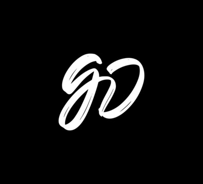 White Vector Letters Logo Brush Handlettering Calligraphy Style In Black Background Initial gd