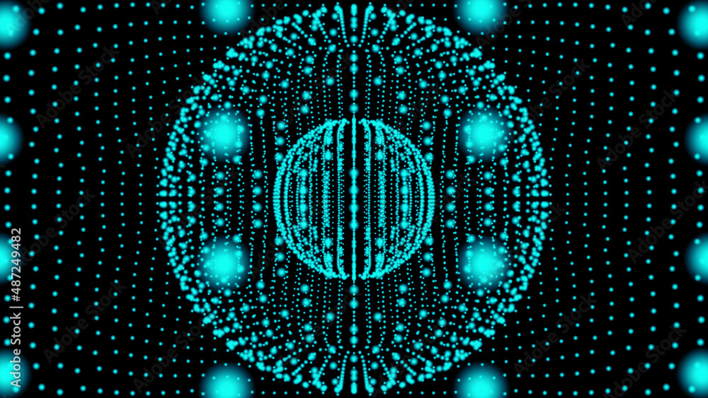 Aufkleber abstract 3d sphere made of dots. blue sphere particles. futuristic technology style. white particles