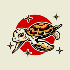 Japanese style turtle traditional vector illustration perfect for t-shirt design