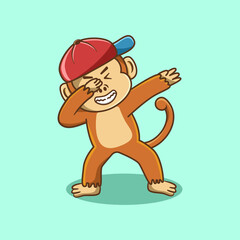 Cute monkey in dabbing pose icon  cartoon vector illustration