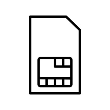 Sim card in flat style. Linear card. Editable stroke. Telephone symbol. Internet technology. Vector illustration. stock image.