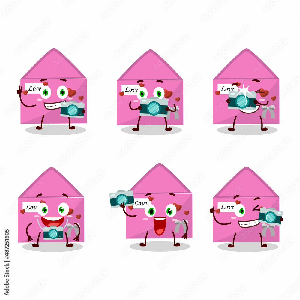 Wall mural Photographer profession emoticon with pink love envelope cartoon character