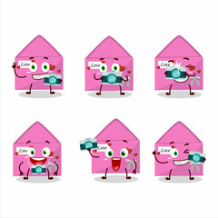 Photographer profession emoticon with pink love envelope cartoon character