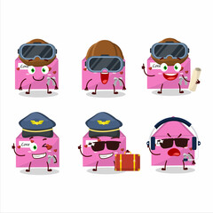 Pilot cartoon mascot pink love envelope with glasses