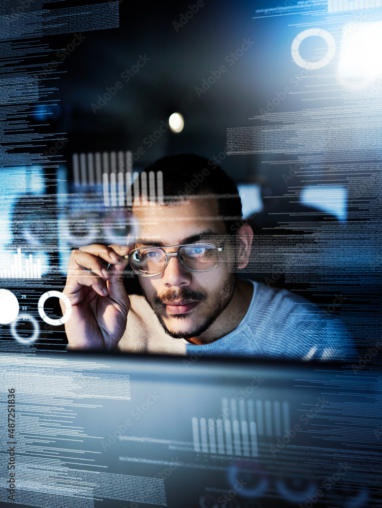 Poster Testing his code. Cropped shot of a male computer programmer working on new code.