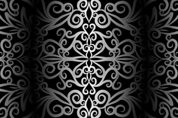 seamless Black and white caleidoscope gradient flower art pattern of indonesian traditional tenun batik ethnic dayak ornament for wallpaper ads background sticker or clothing