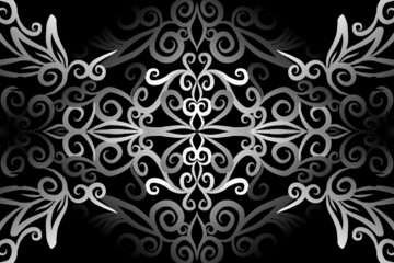 seamless Black and white caleidoscope gradient flower art pattern of indonesian traditional tenun batik ethnic dayak ornament for wallpaper ads background sticker or clothing