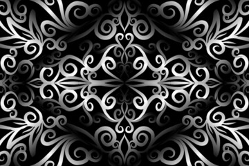seamless Black and white caleidoscope gradient flower art pattern of indonesian traditional tenun batik ethnic dayak ornament for wallpaper ads background sticker or clothing