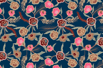 seamless pattern floral batik traditional style, colorful pattern textile.