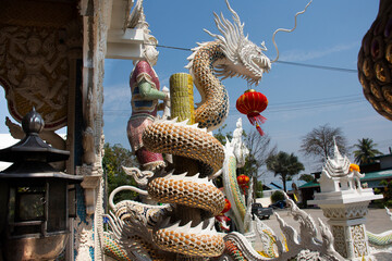 King Thao Wessuwan or Vasavana Kuvera giant statue and chinese dragon for thai people visit respect...