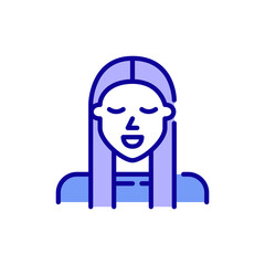 Cute student girl with long hair. Pixel perfect, editable stroke color avatar icon