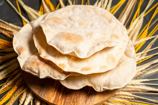 Detailed close up of a fresh baked Pita Bread