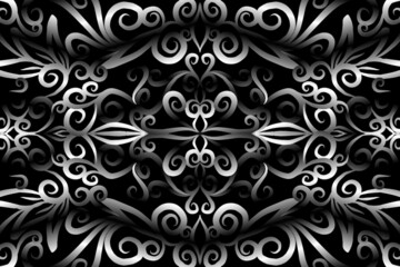 seamless Black and white caleidoscope gradient flower art pattern of indonesian traditional tenun batik ethnic dayak ornament for wallpaper ads background sticker or clothing