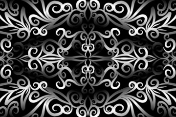 seamless Black and white caleidoscope gradient flower art pattern of indonesian traditional tenun batik ethnic dayak ornament for wallpaper ads background sticker or clothing