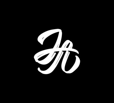 White Vector Letters Logo Brush Handlettering Calligraphy Style In Black Background Initial ja