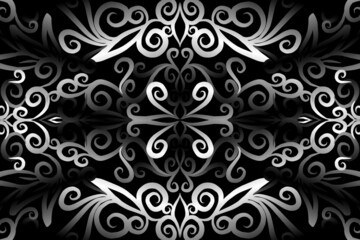 seamless Black and white caleidoscope gradient flower art pattern of indonesian traditional tenun batik ethnic dayak ornament for wallpaper ads background sticker or clothing