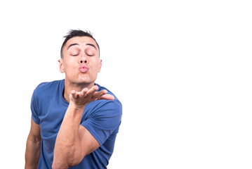 Man blowing a kiss with the eyes closed