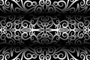 seamless Black and white caleidoscope gradient flower art pattern of indonesian traditional tenun batik ethnic dayak ornament for wallpaper ads background sticker or clothing