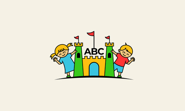 vector graphic illustration logo design for pictogram combination two kids playing with castle toys