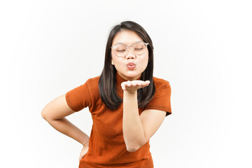 Blowing Kiss Of Beautiful Asian Woman Isolated On White Background