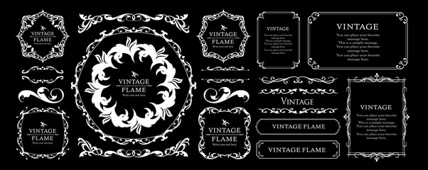 春の植物モチーフのフレームセット。ビンテージフラワー。装飾デザイン。流行りのあしらい	
