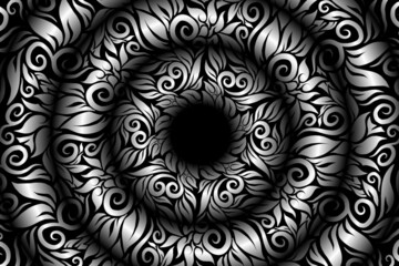 seamless Black and white caleidoscope gradient flower art pattern of indonesian traditional tenun batik ethnic dayak ornament for wallpaper ads background sticker or clothing