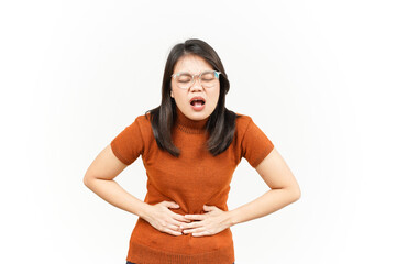 Suffering Stomachache Of Beautiful Asian Woman Isolated On White Background