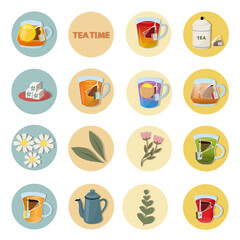 Tea time icon sticker set ,お茶の時間アイコンステッカーセット
