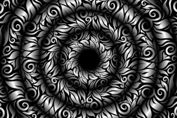 seamless Black and white caleidoscope gradient flower art pattern of indonesian traditional tenun batik ethnic dayak ornament for wallpaper ads background sticker or clothing