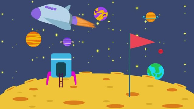 Space scenery with spaceship and planets