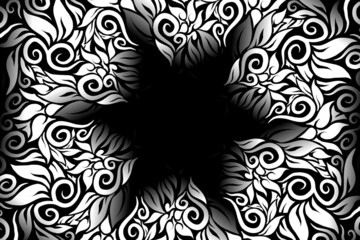 seamless Black and white caleidoscope gradient flower art pattern of indonesian traditional tenun batik ethnic dayak ornament for wallpaper ads background sticker or clothing