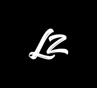 White Vector Letters Logo Brush Handlettering Calligraphy Style In Black Background Initial lz